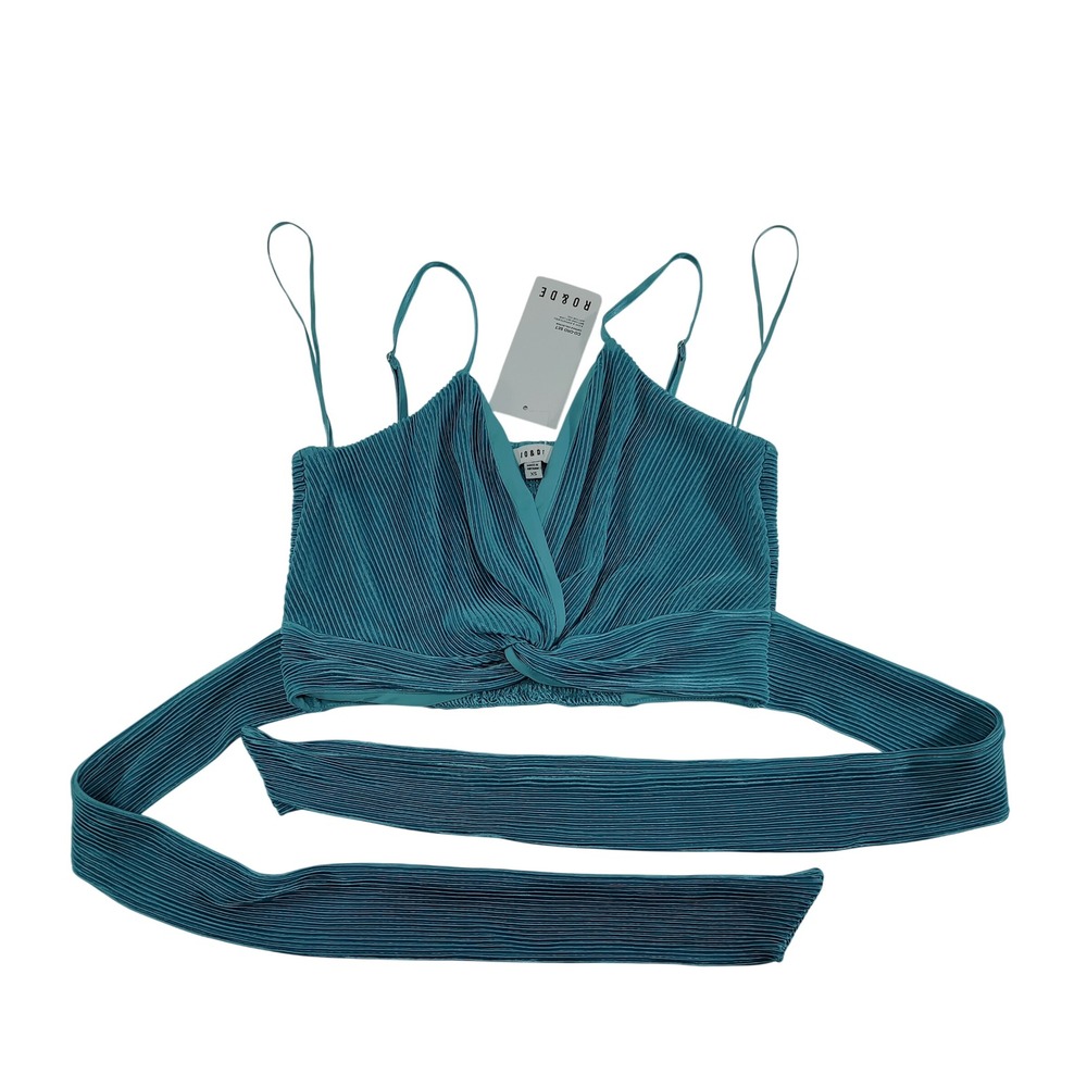 RO & DE Teal Pleated Twist Front Crop Top Smocked Back Size XS